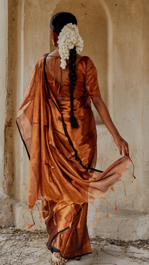 Copper Cotton Tissue Zari Woven Saree for Weddings and Festivals