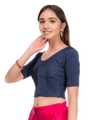 Amba Zari Stripes Zig Zag Stretchable Lycra Blouse By Advi 2