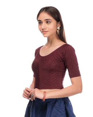 Amba Zari Stripes Zig Zag Stretchable Lycra Blouse By Advi 1