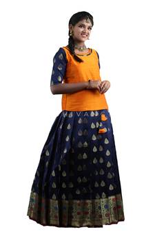 Shivangi Navy Blue Bhutta Paithani Pattu Pavadai For Girls !!!