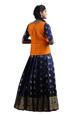 Shivangi Navy Blue Bhutta Paithani Pattu Pavadai For Girls !!! 2