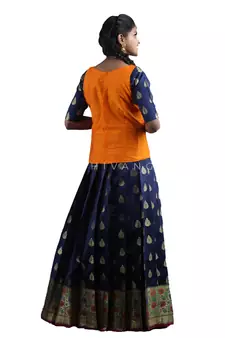 Shivangi Navy Blue Bhutta Paithani Pattu Pavadai For Girls !!!
