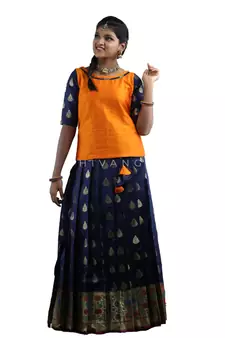Shivangi Navy Blue Bhutta Paithani Pattu Pavadai For Girls !!!