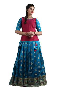 Shivangi Peacock Blue Bhutta Paithani Pattu Pavadai For Girls !!!