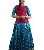 Shivangi Peacock Blue Bhutta Paithani Pattu Pavadai For Girls !!!