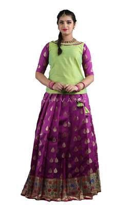Shivangi Purple Bhutta Paithani Pattu Pavadai For Girls !!! 1