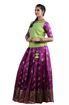 Shivangi Purple Bhutta Paithani Pattu Pavadai For Girls !!!
