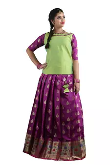 Shivangi Purple Bhutta Paithani Pattu Pavadai For Girls !!!