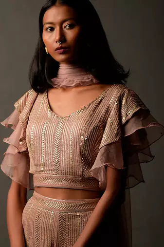 Full Sequins Embellished Onion Pink Coord Set