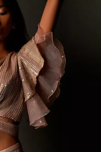 Full Sequins Embellished Onion Pink Coord Set