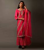 Hot Pink Embroider Suit Set With Dupatta