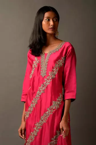 Hot Pink Embroider Suit Set With Dupatta