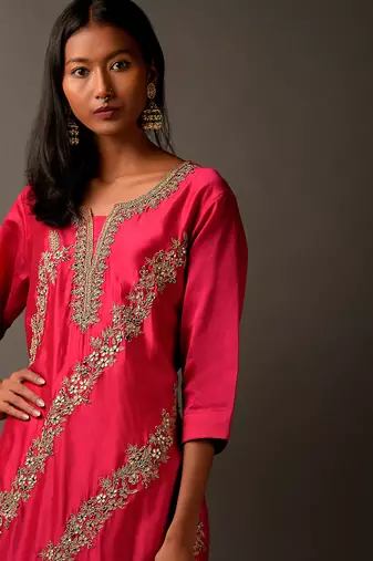 Hot Pink Embroider Suit Set With Dupatta
