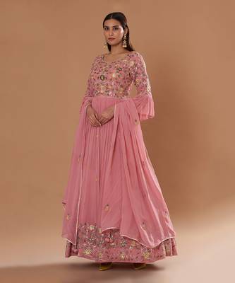Peach Anarkali With Thred Emberiodery With Multi Colour Yoke 1
