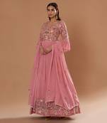 Peach Anarkali With Thred Emberiodery With Multi Colour Yoke
