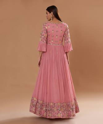 Peach Anarkali With Thred Emberiodery With Multi Colour Yoke 2