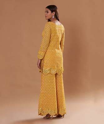 Yellow Zari Work Plus Size Kurti Suit 3