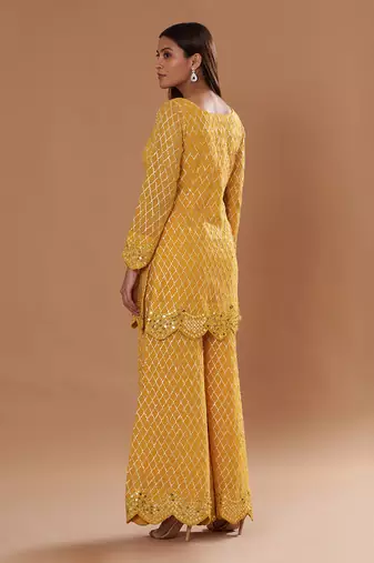 Yellow Zari Work Plus Size Kurti Suit
