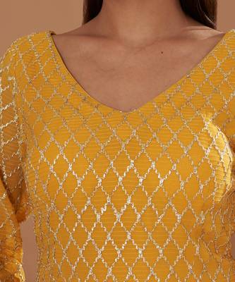 Yellow Zari Work Plus Size Kurti Suit 4