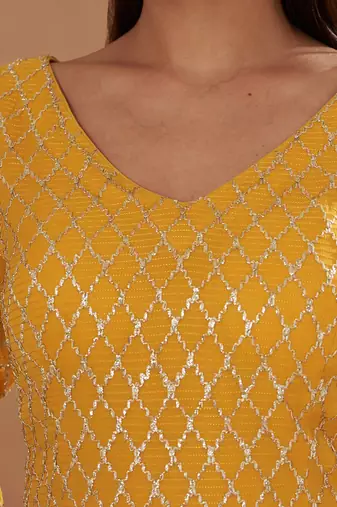 Yellow Zari Work Plus Size Kurti Suit