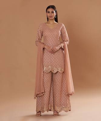 Peach Suit With Sharara And Dupatta 1