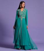 Light Rama Green Double Flared Embroidered Anarkali