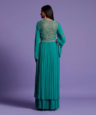 Light Rama Green Double Flared Embroidered Anarkali 5