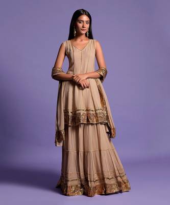Mouse Grey Short Anarkali With Sharara Suit 1