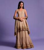 Mouse Grey Short Anarkali With Sharara Suit