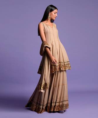 Mouse Grey Short Anarkali With Sharara Suit 2