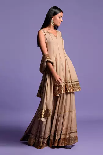 Mouse Grey Short Anarkali With Sharara Suit