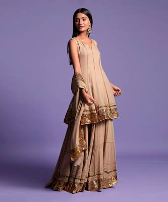 Mouse Grey Short Anarkali With Sharara Suit 3
