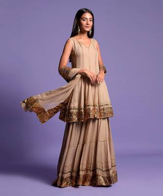 Mouse Grey Short Anarkali With Sharara Suit 4
