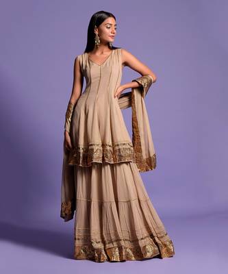 Mouse Grey Short Anarkali With Sharara Suit 5