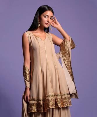 Mouse Grey Short Anarkali With Sharara Suit 6