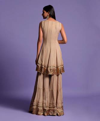 Mouse Grey Short Anarkali With Sharara Suit 8
