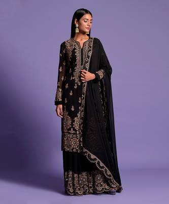 Black Heavy Embroidered Kurta With Sharara 1