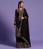 Black Heavy Embroidered Kurta With Sharara