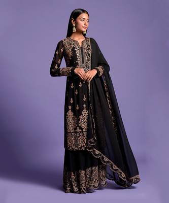 Black Heavy Embroidered Kurta With Sharara 2