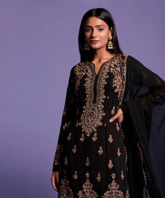 Black Heavy Embroidered Kurta With Sharara 8