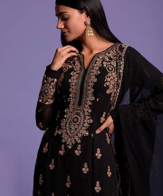 Black Heavy Embroidered Kurta With Sharara 9
