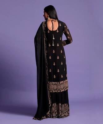 Black Heavy Embroidered Kurta With Sharara 10