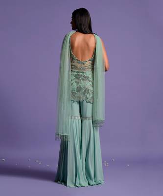 Sea Green Embroidered Kurta With Garara & Dupatta 7