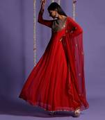 Red Zari And Mirror Embroidered Anarkali Suit