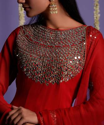 Red Zari And Mirror Embroidered Anarkali Suit 7