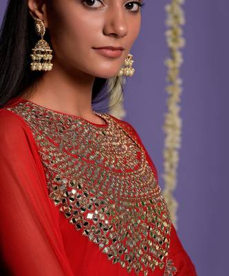 Red Zari And Mirror Embroidered Anarkali Suit 8