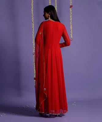 Red Zari And Mirror Embroidered Anarkali Suit 9