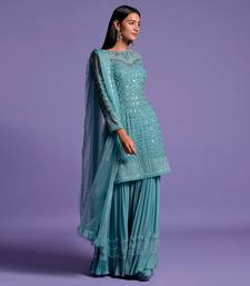 Metallic Blue Sequins Embroidered Sharara Set
