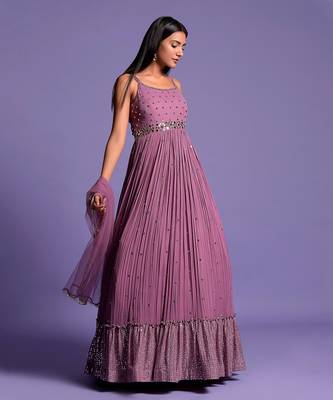 Mouve Mirror Embellished Anarkali Gown With Dupatta 4