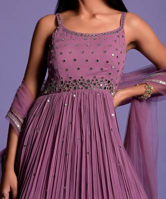 Mouve Mirror Embellished Anarkali Gown With Dupatta 6